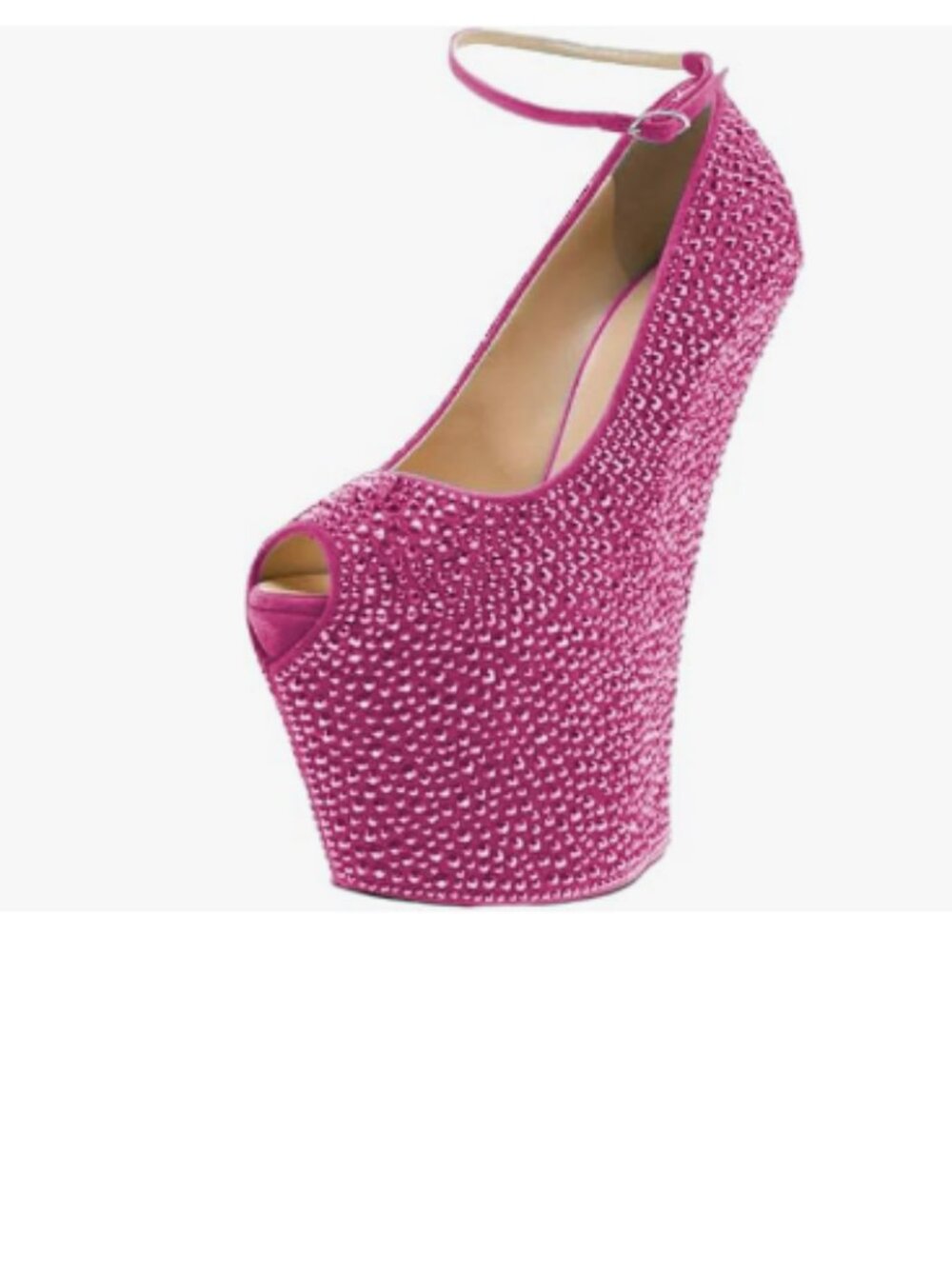 FSJ Hot Pink Embellished Rhinestone Wedges Heel Covered Platform High Heel Pumps